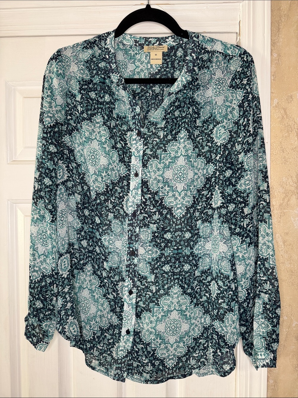 Lucky Brand Teal and Navy Medallion Button-Down Shirt